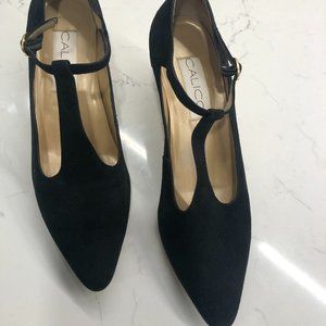 Black suede T-Strap heel